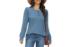 Sampeel Womens Long Sleeve Tops Ladies V Neck Sweatshirts Puff Sleeves Jumpers Loose Fit Tunic Ruffled Cuffs