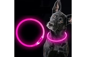ELANOX Obroża dla psa LED do ponownego ładowania, USB, uniwersalny rozmiar, świecąca obroża (różowa)