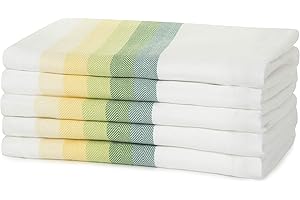 Sticky Toffee 100% Baumwolle Geschirrtücher, Grün/Gelb Mehrfarbig Herringbone 5 Packung von Küchentüchern | 50 x 70 cm | Grün/Gelb | Absorbent Restaurant Bar Glasküchentücher