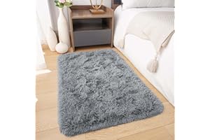 BedLooms Rugs Living Room Small 50x80 CM – Grey Area Rugs for Bedroom Anti Slip – Modern Super Soft Plush Carpets Fluffy Shaggy Rug for Lounge, Dining Room – Non Shedding Bedside Rug for Kids Room