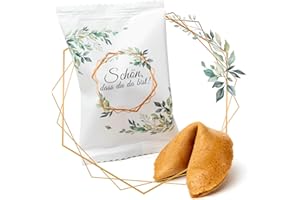 ‎LUCKY TREATS Lucky Treats - Schön, dass du da bist Glückskekse Weiß - 50 Stück - Frisch & Regional - Mit liebevollen Botschaften auf Deutsch und Englisch - Gastgeschenke Hochzeit Deko, Taufe & Kommunion