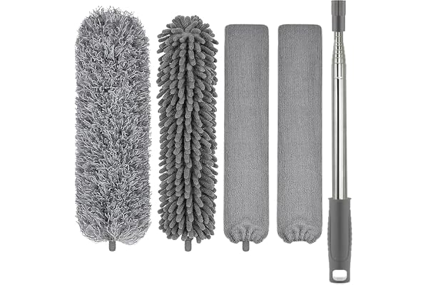 Plumeau en plumes pour le nettoyage – Plumeau extensible avec tige d'extension télescopique de 76,2 à 254 cm, plumeaux en microfibre pour nettoyer la toile d'araignée, les ventilateurs de plafond