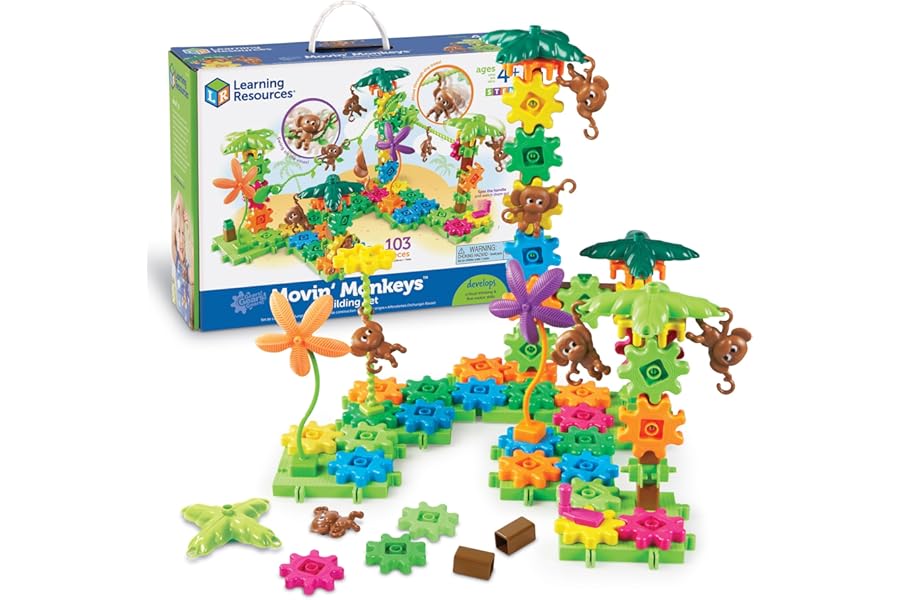 Learning Resources Gears! Gears! Gears! Movin’ Monkeys, Gears & Construction Toy, STEM Toys, Gears for Kids