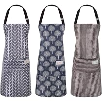 KroY PecoeD 3 Pièces Tabliers De Cuisine Réglables - Chef Tablier Homme Femme Anti-Tâches En Lin Et Coton Tablier Cuisine Familial Homme Femme
