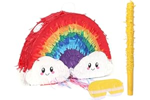 Birchio pignatte Arcobaleno con benda e pipistrello (40 x 20 x 10 cm), pentolaccia perfetto per ragazzi, feste di compleanno, bambino festa