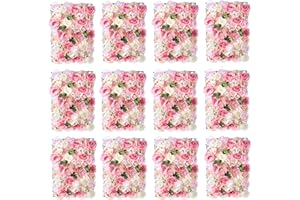 NUPTIO 12 Piezas Panel Pared Flores, 60cm X 40cm, Blanco y Rosa Rosas Imitación Flor Artificial Fondo Floral, Fondo Pared Flores para Fiesta Boda Despedida Soltera Baby Shower Navidad Decoración Hogar