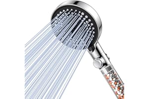 VOXON Shower Head, Water Saving Shower Head with Filter and 6 Jet Types & Stop Function, Hand Shower Pressure Increasing with 3-Layer Filtration and Additional Stones
