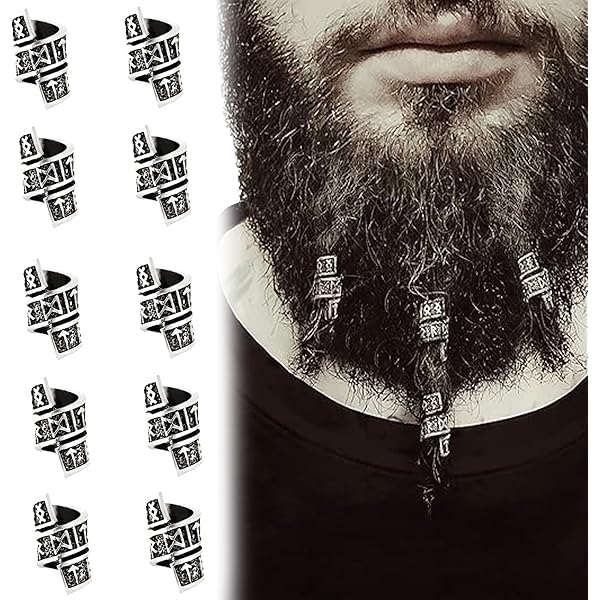 Battle-Merchant Bartperle Silber 925 Mit Federmuster - Für Bart & Dreadlocks 5mm