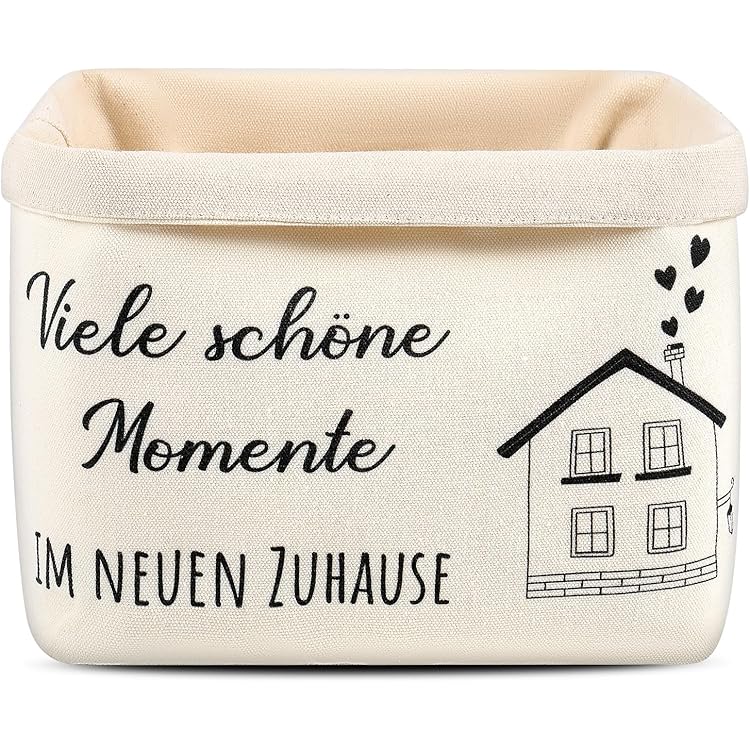 Techchii Brotkorb Aus Stoff 38x22cm - Einweihungsgeschenk Mit Hausmotiv Fürs Neue Zuhause
