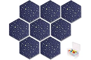 Yoillione Hexagon Felt Board Tiles Self Adhesive Notice Boards for Home and Office - Blue, 20 Push Pins