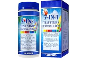 WLCTJIAYOU Hot Tub Test Strips 7-In-1 (150Pcs)| Ph Test Strips For Swimming Pool & Spa | Pool Water Testing Kit For Chlorine, Bromine, Ph, Hardness, More - All In 1 Swimming Pool Test Strips