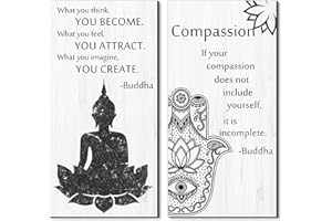 BLULU Buddha Quotes 2 Pieces Inspirational Quote Wall Decor Zen Meditation Wooden Hanging, Meditation Buddha [Wall] [Art]s for Home Living Room Yoga [Decor]s (Compassion)