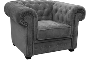 SOFAS AND MORE Chesterfield Style Corner Sofa Set 3+2 Seater Armchair Grey Fabric (Armchair)