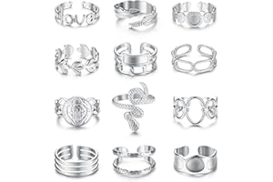 FIOROYAL 12 Pièces Bague Femme Acier Inoxydable Plaquées 𝐎𝐫 𝟏𝟖𝐊 Bagues Boho Bague Minimaliste Bague Empilables Ouvert Serpent Bague Reglable Or Argent Bague Femme