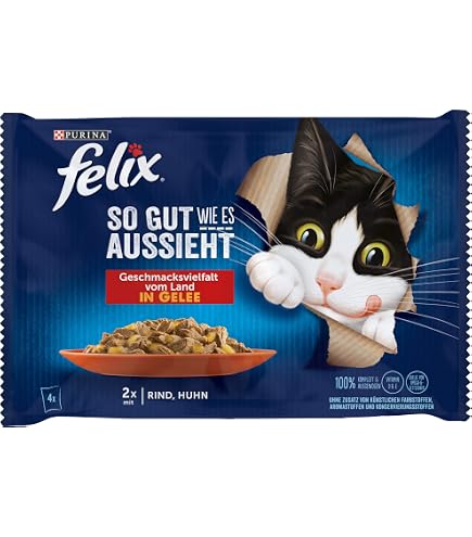 KITEKAT Portionsbeutel Multipack Markt-Mix – 12x85 G, Mit Rind, Huhn & Lachs In Gelee, Ohne Künstliche Konservierungsstoffe