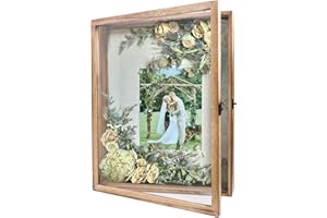 GraduatePro 3D Bilderrahmen zum Befüllen Glasscheibe Holz Box für Objektrahmen DIY Tiefer Rahmen Fotorahmen Shadowbox Memorabilia Bouquet Medaillen Geschenk Braun 32x40 cm