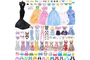77 PCS Vêtement et Accessoires de Poupée 1 Robes Chic 3 Robes de Soirée 3 Tenues(Top+ Pantalons/Jupe) 12 Mini Robes 3 Bikinis 10 Paires Chaussures 45 Accessoires pour Poupée Fille de 11,5 Pouce