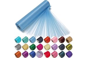 TRIMMING SHOP 29cm x 25m Roll of Organza Sheer Fabric - Elegant Decorative Cloth for Wedding Chair Bows, Table Runners, Party Favours - Crafting Supplies for Ribbons, Dress Accents,and Bags, Blue#