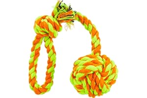 Trixie Hunde-Spieltau mit eingeflochtenem Ball, ø 5,5/30 cm, orange/lime, Baumwolle/Polyester, zum Werfen und Tauziehen