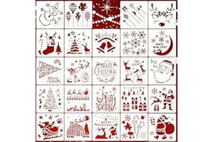 SUMIND 24 Pieces Christmas Stencils Template Reusable Plastic Craft Painting Stencils for Painting Drawing Spraying Journal Template, Wood, Rocks and Walls Art, Christmas Card DIY Projects
