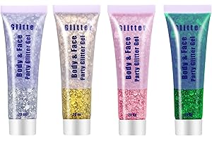 Yitla Body Glitter Gel,4pcs Face Glitter Hair Glitter Gel Set Shimmer Liquid Eyeshadow Festival Accessories for Body,Hair DIY Art Party Makeup Decoration