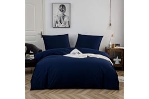 AYSW Pościel bawełniana 200 x 200 cm, granatowa, zestaw 3 sztuk, 1 poszwa na kołdrę z 2 poszewkami na poduszkę 80 x 80 cm