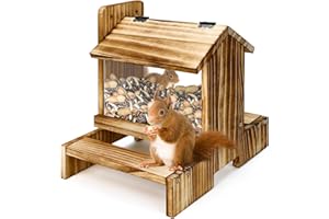 BETINYAR Squirrel Feeder for Outdoor Wooden Feeding Station, Squirrel Box Chipmunk House Easy to Mount Clean Rustproof Chew-Proof