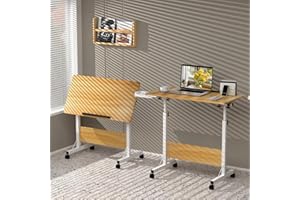 RCYNVIEW Mesa de escritorio Regulable Altura, escritorio de ordenador plegable con Ruedas, Mesa Abatible de Madera y Acero, para Estudio y Puesto de Trabajo, 80x40x65-88 cm, Beige