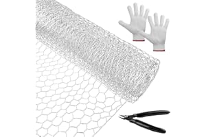 QUACOWW Chicken Wire Net for Craft Projects, Galvanized Hexagonal Wire Mesh Animal Fence Netting for Chicken Dog Cat Rabbits Vegetable Garden with Mini Pliers and Gloves,400mm x 4m