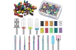 DEPVKO 13 brocas para uñas+100 bandas de lijado de 10 colores+1 broca de mandril, juego de brocas de uñas Cremaic Damiand de 3/32 pulgadas, brocas torno uñas profesionales de gel acrílico, manicura pedicura