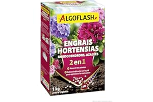 ALGOFLASH Engrais 2 en 1 pour Hortensias, Rhododendrons, Azalées Spécial pH, jusqu'à 10 Plantes, 1 kg, HORTOPH1N