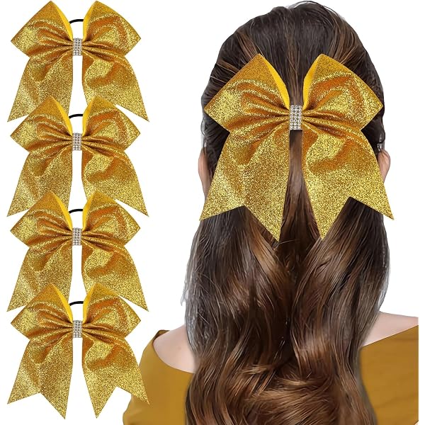 6 Glitzernde Pailletten-Haargummis Für Cheerleader & Partys – Elastisch, Goldfarben, 8,5 Cm