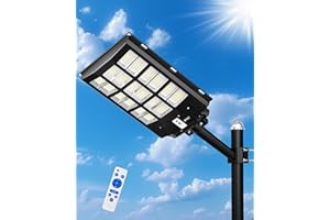 JAYNLT 3500W Lampione Solare Led Esterno, 6500K Faro Stradale con Pannello Solari, IP67 Impermeabile Luci Solari di Sicurezza, Lampioni Stradale con Sensore Movimento per Sentieri, Vialetti, Giardino