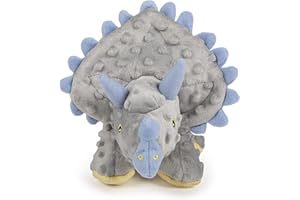 goDog Dinos Frills Squeaky Plush Dog Toy, Chew Guard Technology - Gray, Large