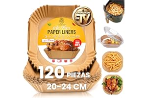 EveryKip Original® Papel Premium Para Freidora de Aire Extra Grueso 120 Piezas[20-24CM], Accesorios Freidora Sin Aceite, Papel Air Fryer Cuadrado, Moldes Desechables