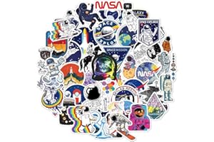 REZAUP NASA Stickers for Laptop[50PCS], Space Exporer Galaxy Vinyl Decals for Water Bottle Hydro Flask MacBook Car Bike Bumper Skateboard Luggage, Spaceman Spacecraft Universe Planet Logo Graffiti Sticker