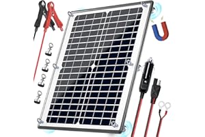 POWOXI Solar Panel, 12V 20W Magnetic Solar Battery Charger Maintainer, Bult-in Intelligent Charge Controller, Waterproof Solar Trickle Charger Alligator Clip for Car RV Motorcycle Marine, etc.