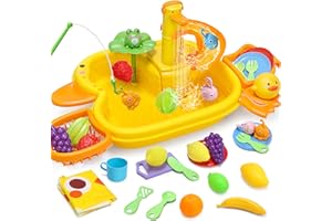 Cute Stone Juguete para Fregadero con Agua Corriente, Juguete para Fregadero con Grifo eléctrico Mejorado, Pista de tobogán acuático, Juguetes de Pesca, Juguetes de Cocina para niños y niñas