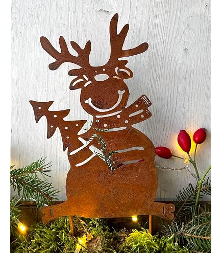 Produktbild von Storm's Elch Weihnachtsdeko 4er - Set Mit Tannen In Rostoptik Zum
