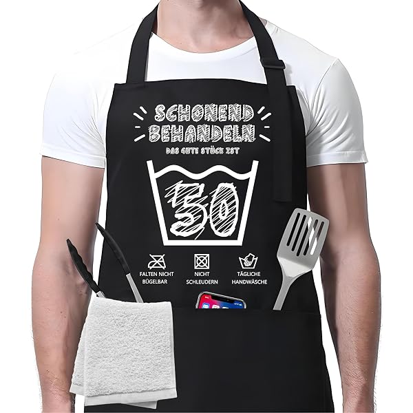 Jbniuay Regalo per papà - Regalo festa dei papà Grembiuli da cucina regolabile con 3 tasche grembiule per barbecue impermeabile per papà Regalo per festa dei Peres, Nero , Hauteur