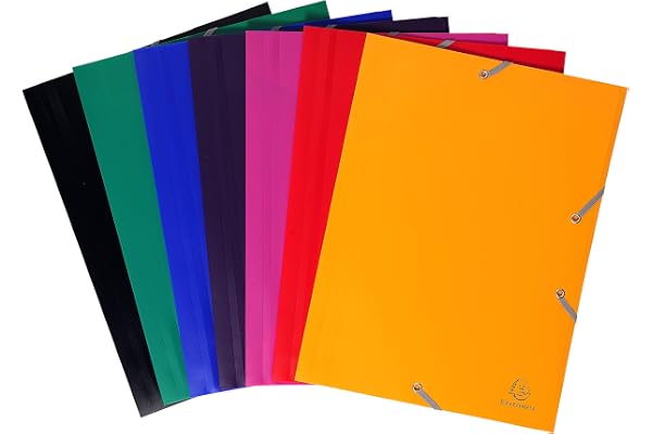 Exacompta - Réf. 559000E - Paquet de 10 chemises à élastiques économiques - pochettes 3 rabats - en polypropylène opaque - dimensions 24 x 32 cm pour documents au format A4 - 7 couleurs assorties