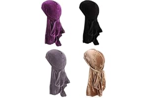 ULALAZA Star Satin Head Wrap Durag Long Tail Beanies Cap Estirable Velvet Durag Straps Headwraps para Hombres Mujeres