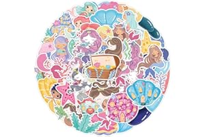 CANVERLENS Lindas pegatinas de dibujos animados de Sirena, 50 Uds. Para botellas de agua, ordenador portátil, monopatín, pegatina bonita, regalo para niños y adolescentes, resistente al agua