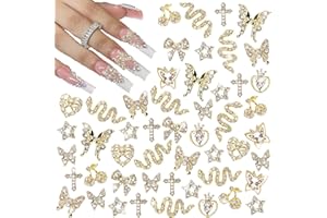Lilbitty 24 Stück Nagel-Charms, Y2k-Legierung, Nail Art, Strass-Charms, 3D-Herz, Schleife, Schmetterling, Charm mit Strasssteinen, Kirsch-Nagel-Edelsteinen, glänzender Schmuck