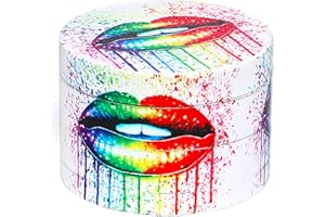 Spespo Herb Grinder, Large Spice Grinder 63mm(2.5 inch),4 Layers Full Color Painting Metal Grinder with Pollen Scraper (Lip Design)