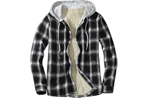DUOHROPKE Camisa térmica de leñador para hombre, forrada con capucha, de forro polar de peluche, camisa de franela de manga larga, con cremallera, a cuadros, camisa con capucha, chaqueta de leñador, camisa