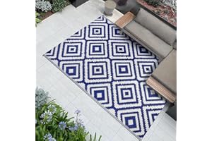 Famibay Outdoor Teppich Wetterfest Terrassenteppich 120x180cm Plastik Teppich Balkon Wendbar Leichtgewicht Picknickdecke Außen Teppich für Terrasse Garten Balkon Camping