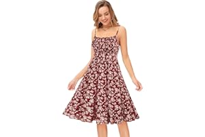 GRACE KARIN Vestito Donna Pieghe Schiena Nuda Senza Manica Stampata Floreale Spallacci Spaghetti