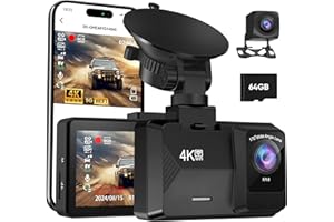 ORSKEY Dash Cam Front and Rear Built-in 5GHz WiFi, 4K+1080P Dual Dash Camera for Cars with 64GB SD Card, 2.0" Display Dashcam, 24H Parking Mode, App Control, Super Night Vision, Support Max 256GB