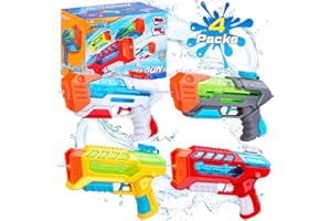 QUANQUER Pistolets à Eau pour Enfants Pistolets à Eau Portée 7 mètres Réservoir d'eau 200ml Pistolet à Eau Jouet pour Les Jouets en Plein air Piscine de Plage (Jeu de 4)